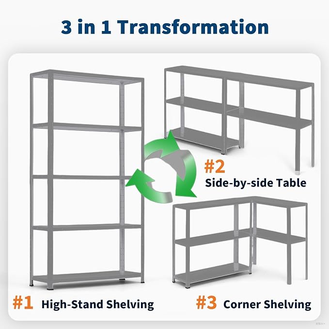 2500 LBS Capacity Heavy Duty Steel Shelving Unit, 5-Tier Garage Storage Shelves - Image 7