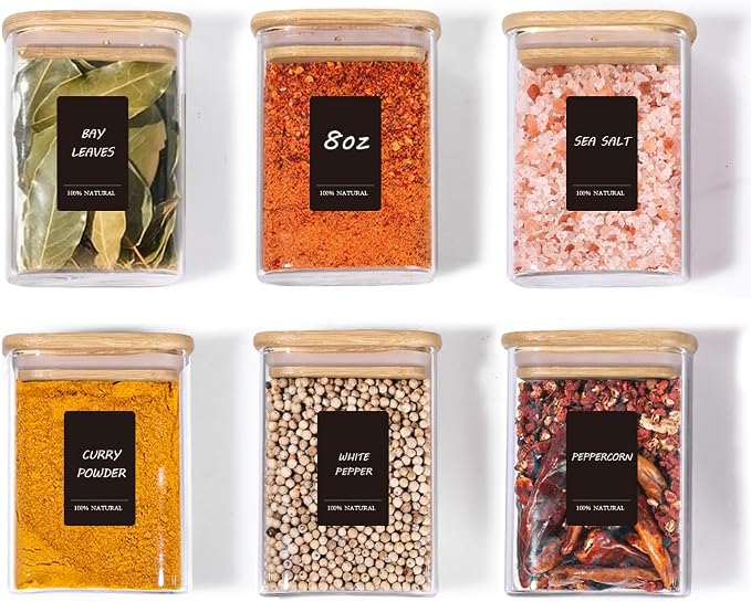 Comsaf Spice Jars with Label，8 oz Small Glass Jars with Lids, Rectangle Glass - Image 9