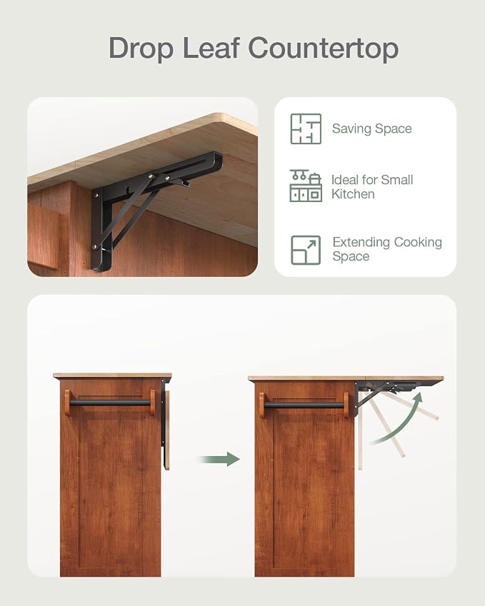 Kitchen Island with Drop Leaf and Storage, on Wheels Two Drawers, Large Storage - Image 7