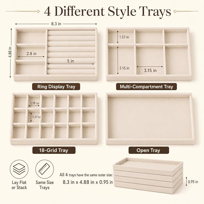 4 Pack Stackable Jewelry Organizer Tray Set - Image 5