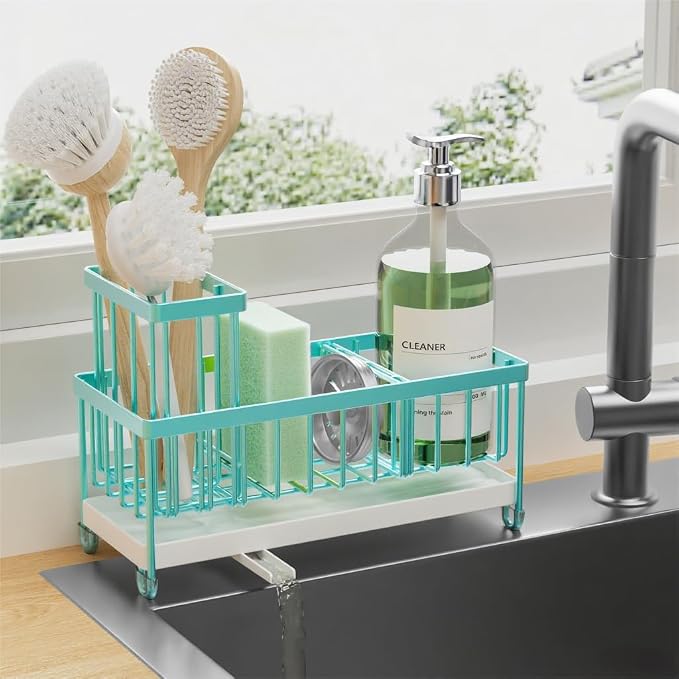 Cisily Turquoise Sponge Holder for Kitchen Sink, Sink Caddy Organizer by CISILYHOMELIFE