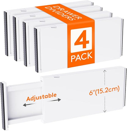 Lifewit 4 Pack Drawer Dividers Plastic 6" High, 13.5-22" Adjustable Drawer by Lifewit
