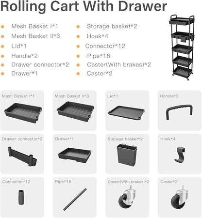 5 Tier Rolling Utility Cart - Image 4