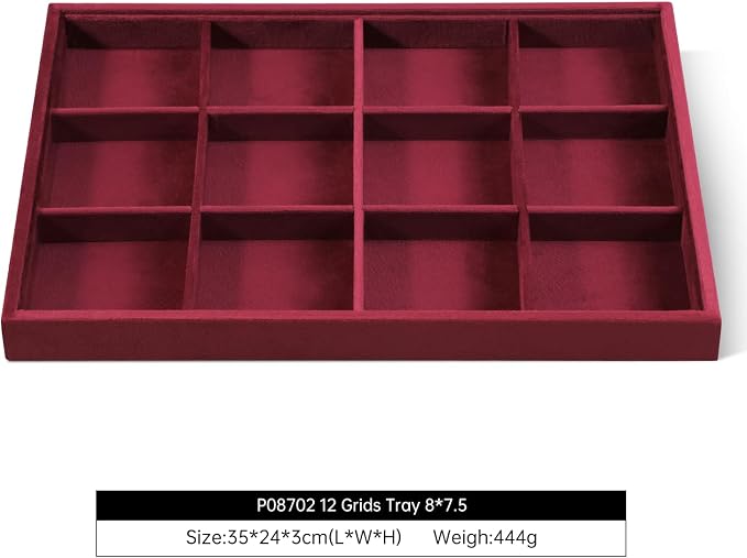 Velvet Stackable Jewelry Display Tray, 12 Grid Watch Bangle Bracelet Storage - Image 2