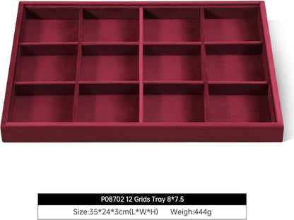 Velvet Stackable Jewelry Display Tray, 12 Grid Watch Bangle Bracelet Storage - Image 2