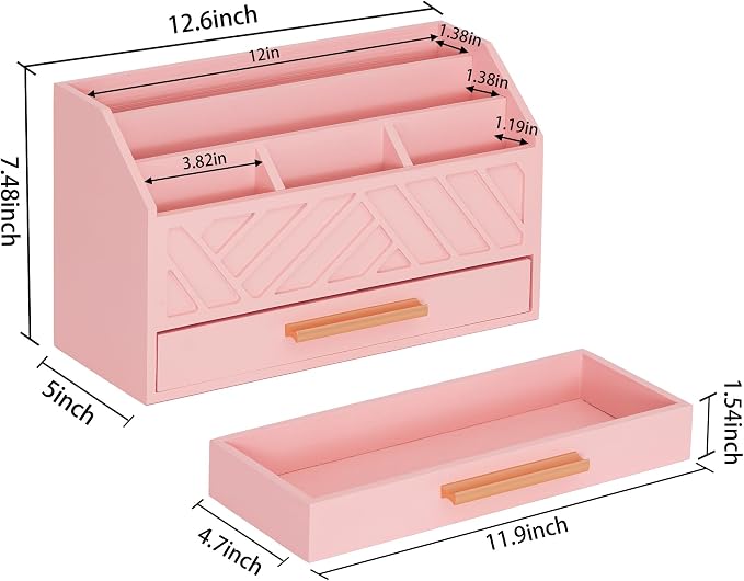 dreampossible Pink Wood Desk Organizer and Accessories - Image 6