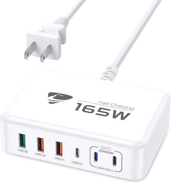 165W USB C Charging Station 6-Port GaN USB C Charger, PD 100W Laptop Hub Wall by AIONE