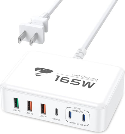 165W USB C Charging Station 6-Port GaN USB C Charger, PD 100W Laptop Hub Wall by AIONE