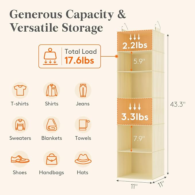 Lifewit 6 Tier Hanging Closet Organizer and Storage - Image 3