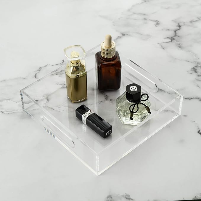 Clear Sturdy Acrylic Tray with Handles-8"x8"x2"H-Countertop Organizer Tray - Image 5
