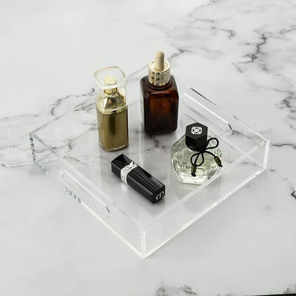 Clear Sturdy Acrylic Tray with Handles-8"x8"x2"H-Countertop Organizer Tray - Image 5