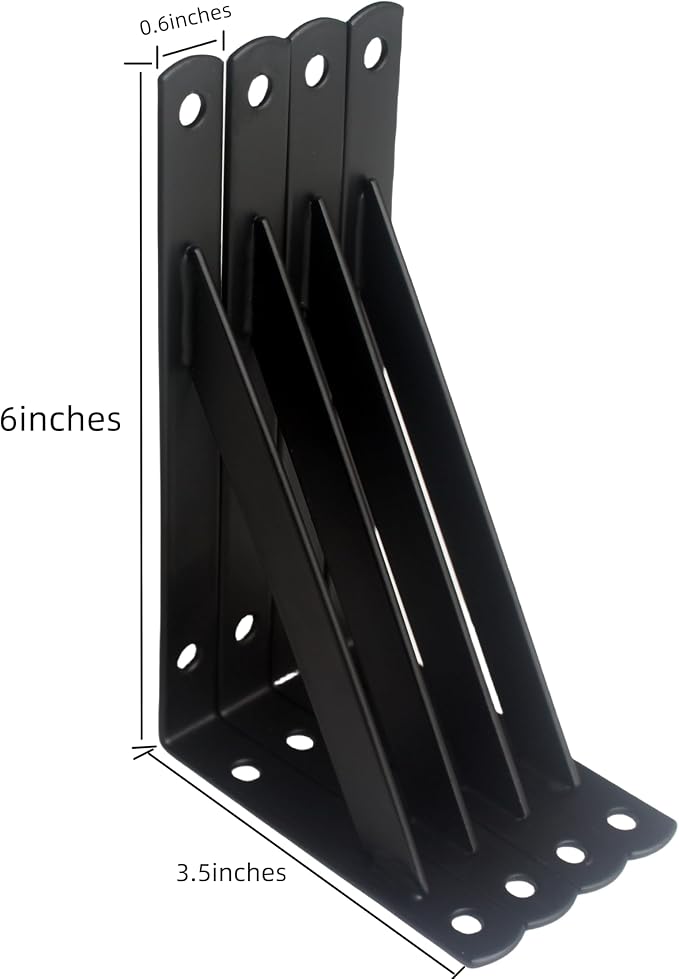 12 Pack L6 x H 3.5" Black Heavy Duty Shelf Brackets - Image 2