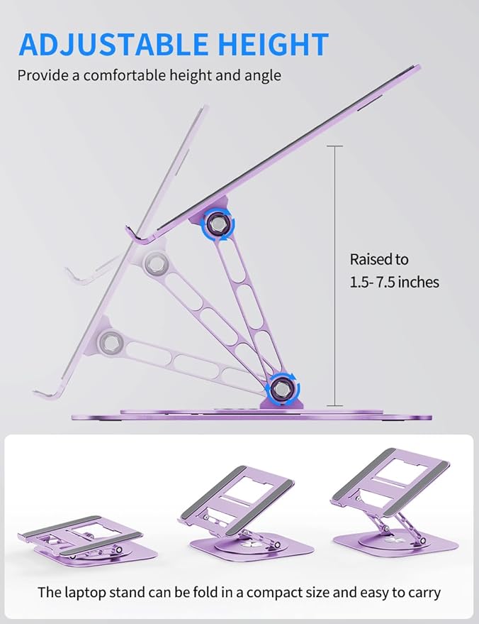 Adjustable Laptop Stand with 360 Rotating Base, Computer Ergonimic Foldable - Image 3