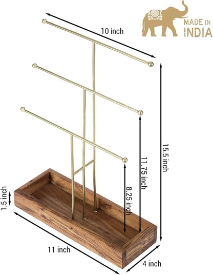 MyGift Handmade 3-Tier Brass Metal Jewelry Tree Organizer Stand and Ring Tray - Image 5