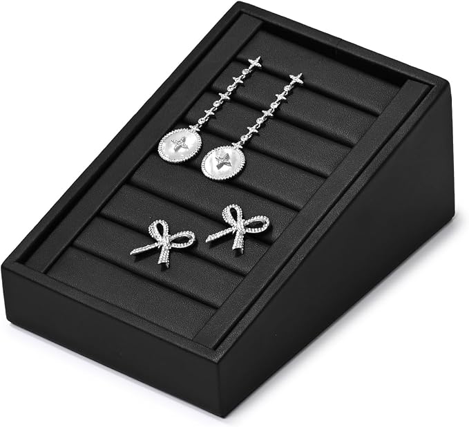 Oirlv Premium PU Leather Ring Tray Display Stand Slotted Ring Showcase Display - Image 6