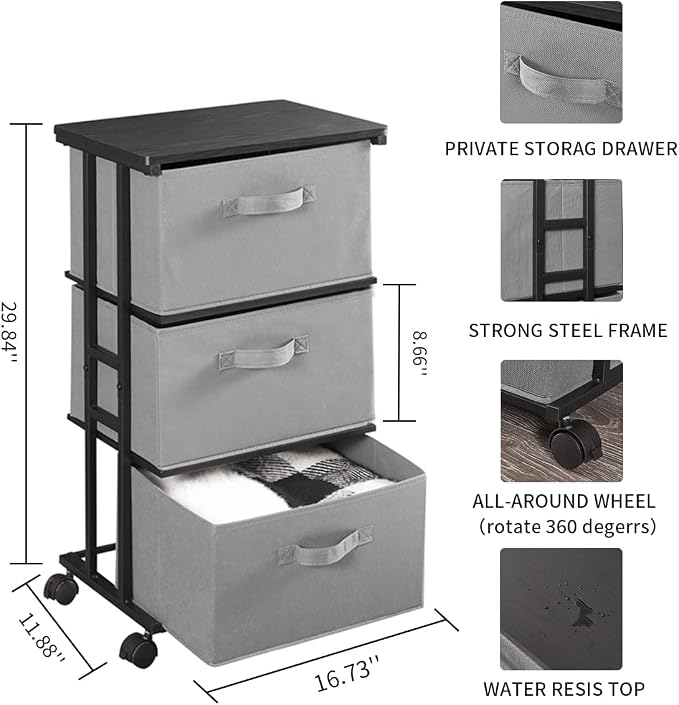 MAX Houser Dresser Tower with 3 Drawers, Chest of Drawers with with WoodTop - Image 3