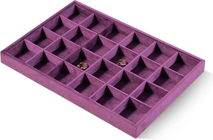 Velvet Stackable Jewelry Display Tray, 24 Grid Earring Ring Storage Tray - Image 3