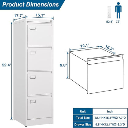 4-Drawer File Cabinet, 16.3" Deep Vertical Filing Cabinet - Image 3