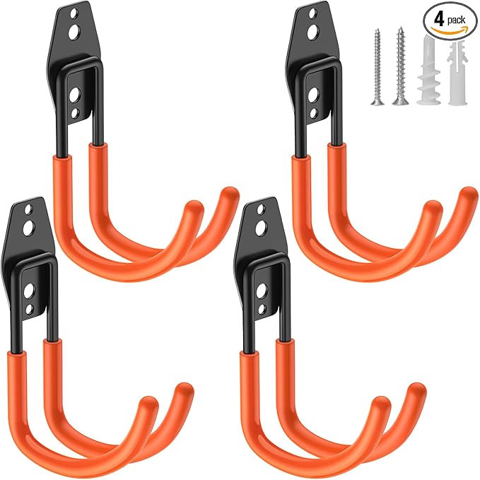 Heavy Duty Garage Hooks 4 Pack, J Shaped Hanger, Wall Mounted Storage System by HUPBIPY