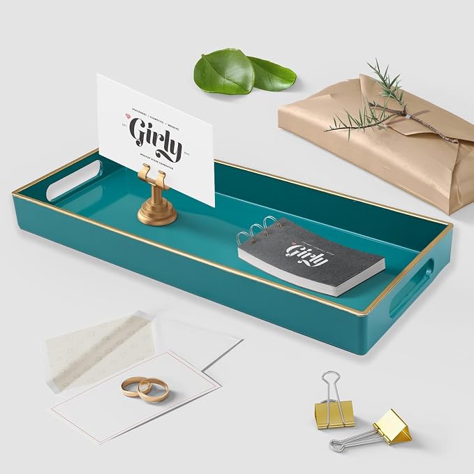 Green Bathroom Vanity Tray for Countertop, Small Plastic Toilet Tank Versatile - Image 3