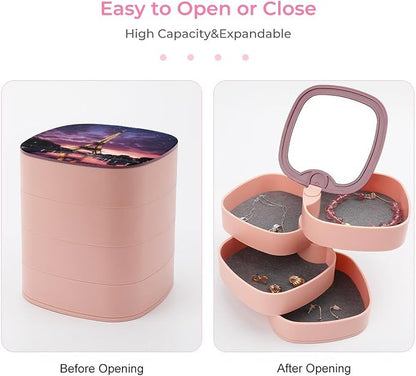 Purple Eiffel Tower Jewelry Box 360°Rotating Storage Boxes Small Travel Earring - Image 3