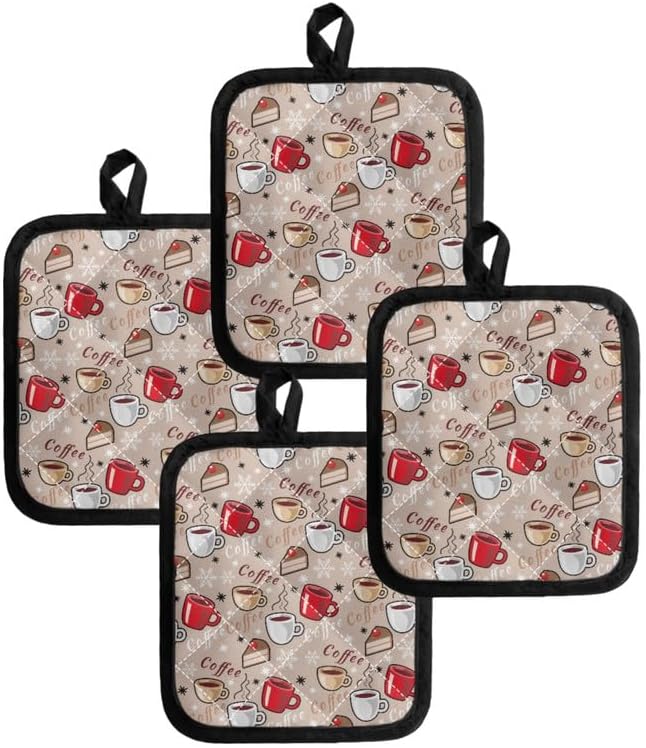 Coffee Theme Heat Resistant Potholders Hot Kitchen Pot Holders, Cartoon Cake - Image 4