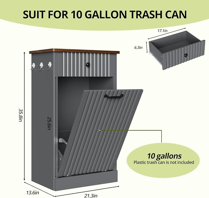 Tilt Out Trash Can Cabinet, 10 Gallon Fluted Laundry Hamper Cabinet - Image 2