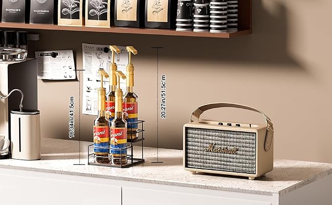 4 Bottle Capacity Coffee Syrup Organizer 2 Tier Coffee Syrup Stand Shelf - Image 4