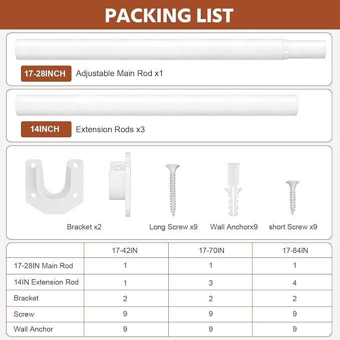 Closet Rods for Hanging Clothes, 17-70 Inch Stepless Adjustable Closet Rod - Image 7
