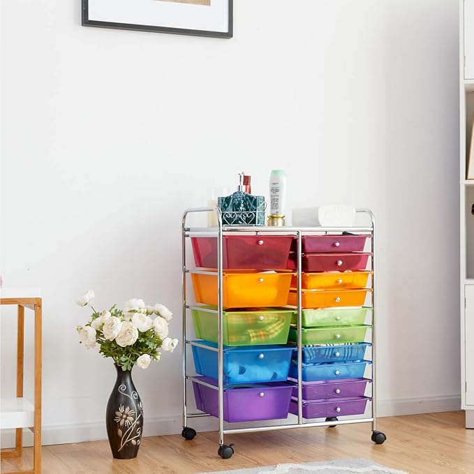 Giantex 15 Drawer Rolling Storage Cart Tools Scrapbook Paper Office School - Image 9