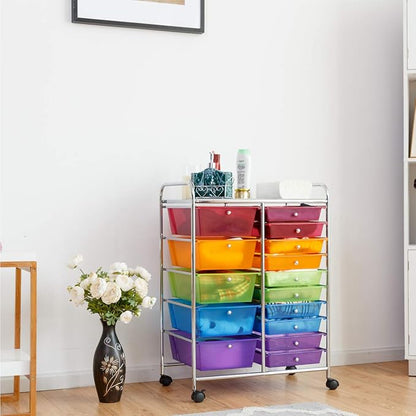 Giantex 15 Drawer Rolling Storage Cart Tools Scrapbook Paper Office School - Image 9