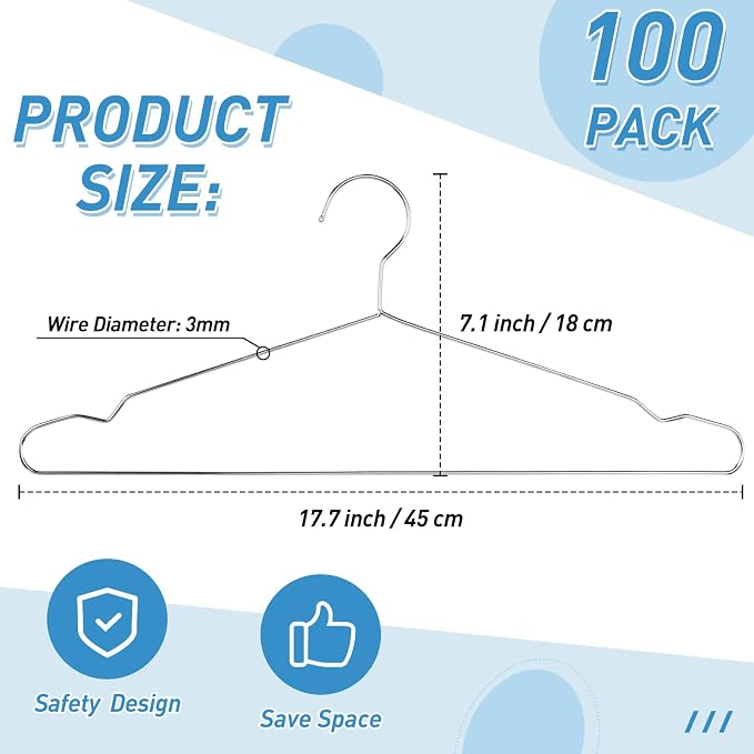 Wesiti 100 Pcs Stainless Steel Metal Hangers Wire Hangers - Image 2