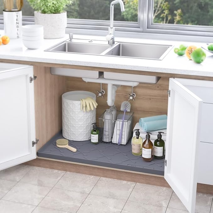 SIKADEER 34" x 19" Under Sink Mat Waterproof, Silicone Mat Kitchen Drawer Shelf - Image 2