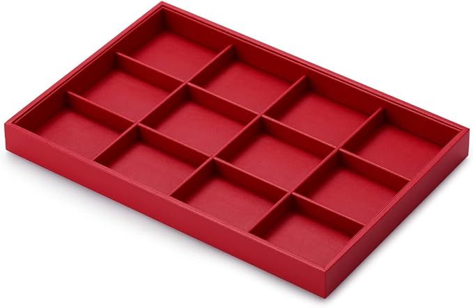 Oirlv Gorgeous Red Leather Jewelry Tray 12 Grid Jewelry Drawer Organizer - Image 7