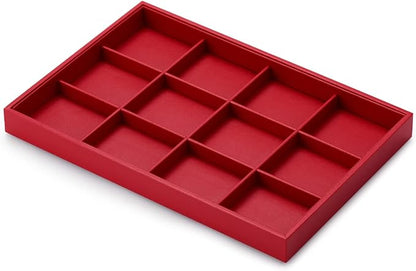 Oirlv Gorgeous Red Leather Jewelry Tray 12 Grid Jewelry Drawer Organizer - Image 7