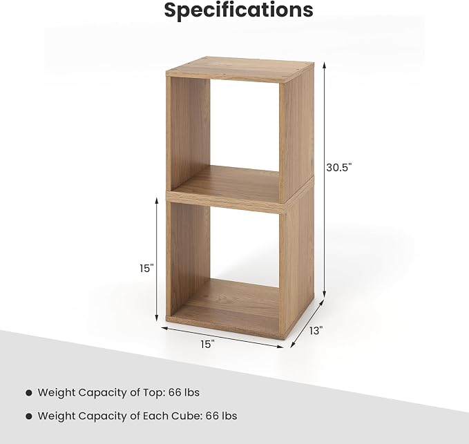 2 Stackable Cubes Bookcase, Wooden Cubby Storage Organizer - Image 3