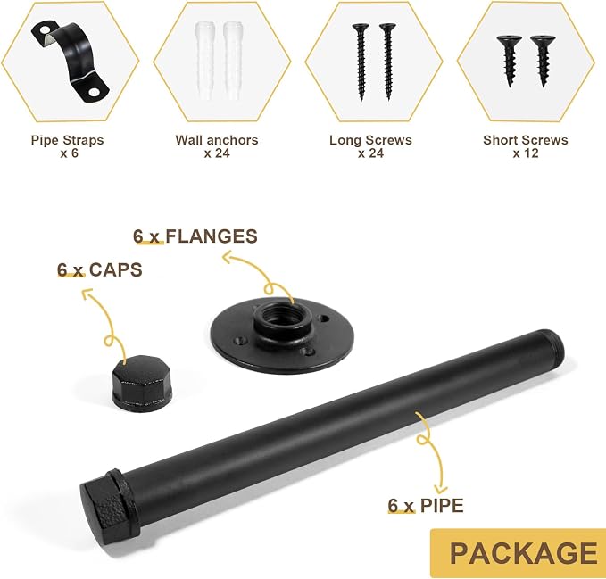 Pintuson 6 Pcs Industrial Pipe Clothes Bar 10 Inch - Image 3