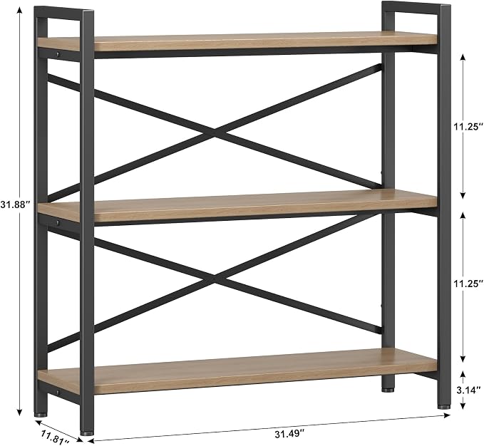 Homeiju 3 Tier Bookshelf 31.49" Width, Wood and Metal Etagere Bookcase - Image 3