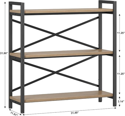 Homeiju 3 Tier Bookshelf 31.49" Width, Wood and Metal Etagere Bookcase - Image 3