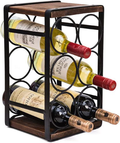 Rustic Wood Countertop Wine Rack 6 Bottles No Need Assembly Brown by SODUKU