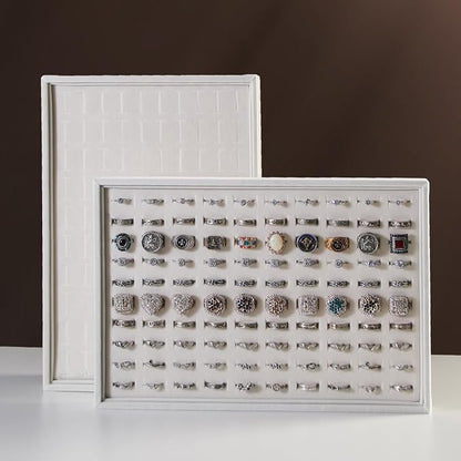 Coward 2Pcs/Set Stackable Ring Organizer Tray Beige Velvet Ring Earring Stud - Image 3