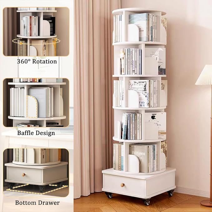 Rotating Bookshelf 5 Tier Bookcase - Image 4