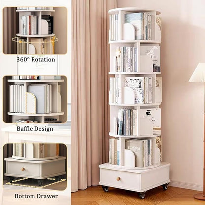 Rotating Bookshelf 5 Tier Bookcase - Image 4