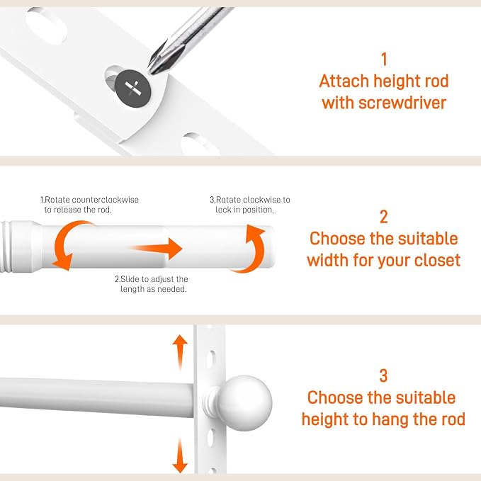SUTINE Closet Rods for Hanging Clothes, Adjustable Metal Closet Extender - Image 6