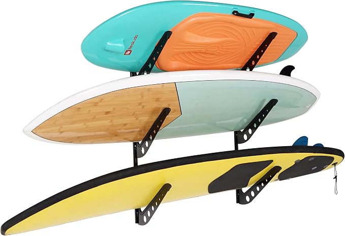 3 Board Surf Rack Wall Mount for Surfboard, Snowboard Storage Adjustable Wall by HIKULAOUTDOORSPORTS