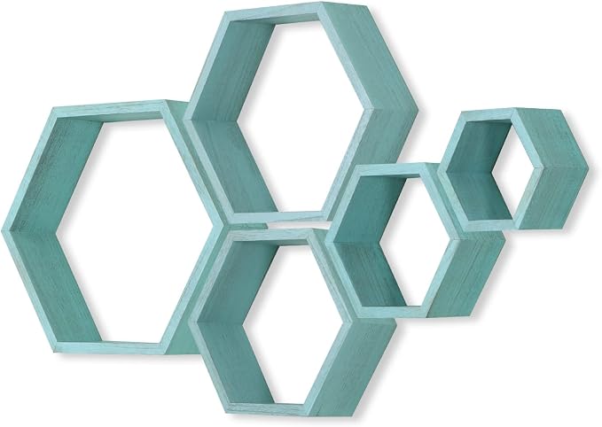 Hexagon Shelves, Floating Wall Shelf, Honeycomb Octagon Cube Shelves Wood | - Image 8