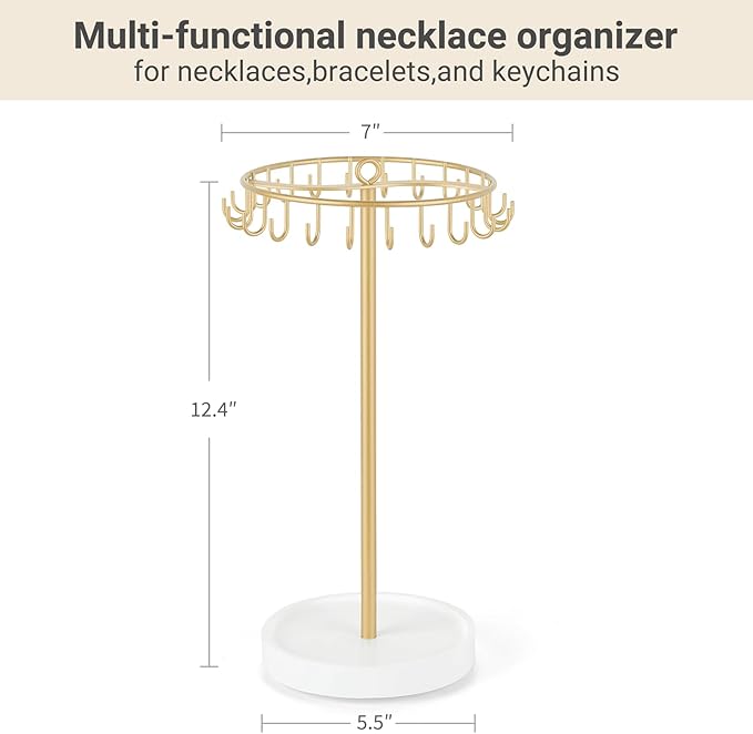 Mkono Rotating Necklace Holder, 22 Hooks Hanging, Storage - Image 7