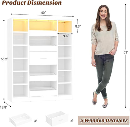 Besiost 40" Closet System with Lights, Wood Closet Organizer with 5 Drawers | - Image 7