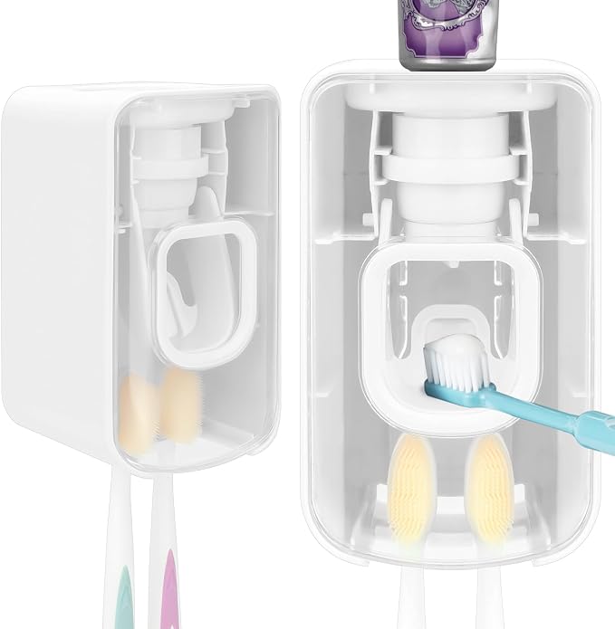 2 Slot Toothbrush Holder and Toothpaste Dispenser Wall Mounted, Automatic - Image 7