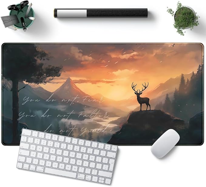Misty Forest Desk Pad Mat Anime Mouse Pad Gaming Playmat, Large Mouse Pad Deer by YKJWW